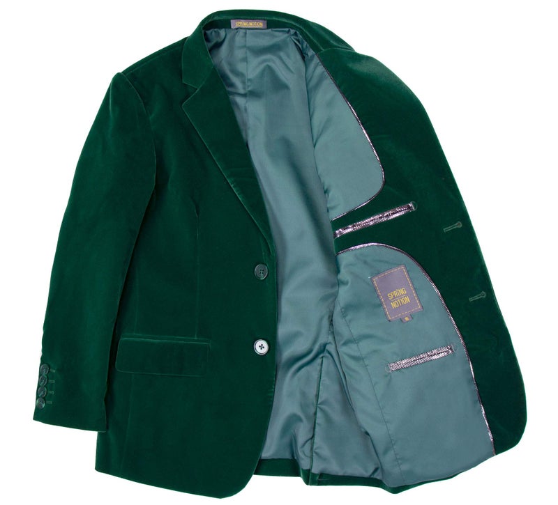 Spring Notion Big Boys' Emerald Green Velvet Blazer 12 - Image 2